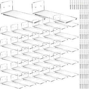 Treela 30 Pack Floating Shoe Display Shelf for Closet Acrylic Clear Shoe Wall Shelf Wall Mounted Easy to Install Sneaker Shelves for Collections, includes Cross Screws, Expansion Tubes (Rectangular)