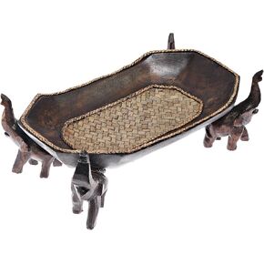 AeraVida Confident Marching Elephants Hand Carved Rain Tree Rectangular Wooden Tray | Animal Inspired Home Decoration | Wooden Tray for Kitchen