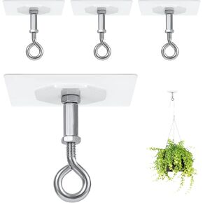 4pcs Adhesive Ceiling Hooks, Stainless Steel Ceiling Hooks Self Adhesive Eyes Hooks Outdoor Ceiling Hanger No Drill Ceiling Hooks for Hanging Plants Chimes Lanterns