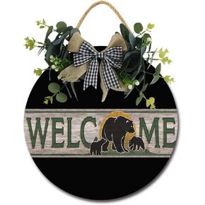 Welcome Beware Of Wigglebutts Front Door Sign Funny Wreaths Hanging Wooden Plaque Decoration Round Rustic Wood Farmhouse Porch Decor for Home Front Door Decor, 11 x 11 Inch