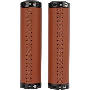 Pair of Bike Grips, Soft Fiber Leather Shockproof Compfortable Handlebar Grips with End Covers for Mountain Folding Bikes Watches Electric Modification