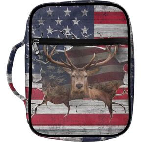 Deer Bible Covers for Women Men Bible Case Camo American Flag Bible Bag Bible Accessories with Handle and Zippered Pocket Bible Tote Bag for Kids