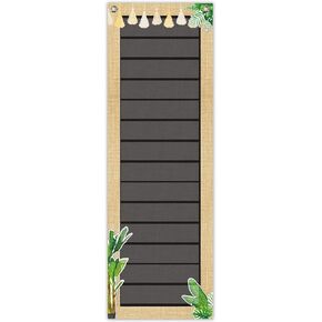 Tevxj Back to School Eucalyptus Daily Schedule Pocket Chart for Classroom 39 * 13 inch Greenery Teacher Hanging Pocket Chart with 14 Pockets Schedule Pocket Chart School Home Decor Learning Supplies