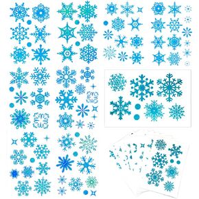 9 Sheets Glitter Blue Snowflake Window Clings Decals Christmas Glass Static Stickers for Xmas Holiday Winter Decoration