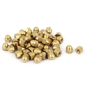 uxcell Acorn Hex Cap Nuts - 50Pcs M4 Dome Nuts Brass Hexagon Decorative Cap Nut for Screws Bolts Brass Tone