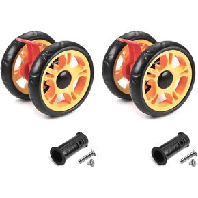 MroMax 2Pcs 4.72 Inch Stroller Wheel Set, 120mm x 25mm Wheel with Brake, for 19mm Circular Pipes, Plastic Wheel Replacement for Stroller and Pet Stroller Black&Yellow