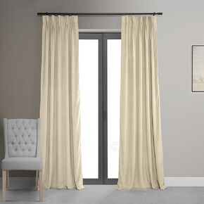 HPD Half Price Drapes Velvet Blackout Curtains/Drapes - 84 Inches Long 1 Panel Blackout Curtain Signature Pleated for Living Room & Bedroom - 25W X 84L, Ecru