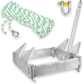 Galvanized Boat Folding Square Anchor Kit with 3/8 inch x 150 FT Rope and Shackle 13lb, 19lb, or 25 lb