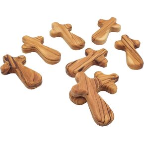 Olive Wood Mini Holding/Caring Cross (2.8 Inch), Wood Comfort Prayer & Meditation Cross Set of 30 Pcs from Jerusalem, Grain