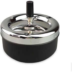 Outdoor Ashtray with Spinning Tray, Round Push Down Stainless Steel Windproof Ashtrays for Cigarettes, Smokers, Desktop Smoking Ashtray Office Patio Home Decor