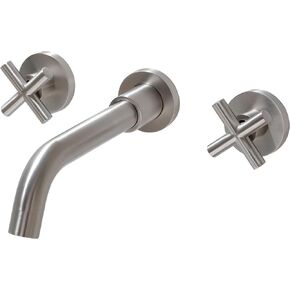 SITGES Brushed Nickel Bathroom Faucet, Double Handle Wall Mount Bathroom Sink Faucet and Rough in Valve Included (Brushed Nickel) in Saudi Arabia