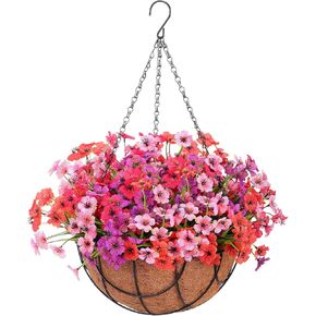 Artificial Fall Hanging Flowers in Basket for Home Decoration Faux Orchid Arrangement Porch Plants Coconut Lining Basket for Autumn Courtyard Decor(Yellow, Orange,2 Pack)