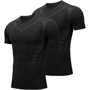 Men's Compression Baselayer Short Sleeve Sports Athletic Workout T-Shirts Dry Fit Muscle Shirts 2 Pack in Kuwait