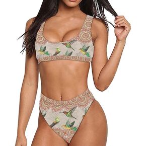 Women's Bikini Sets Scoop Neck Crop Top Bathing Suit Two Piece High Cut Athletic Swimsuits