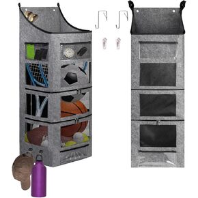 Hedume Ball Storage, Over the Door Hanging Sports Equipment Organizer, Garage Sports Equipment Organizer for Hold Soccer, Basketball, Football, Volleyball, Tennis and Toy