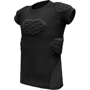 Exxact Sports Elite 6-Pad Adult Padded Football Shirt with Chest, Shoulder, Ribs & Spine Protection, Mens Football Padded Compression Shirt