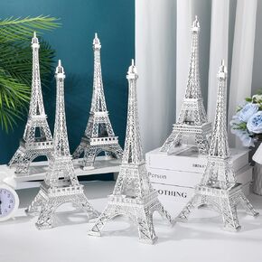 Therwen 6 Pcs 15'' Eiffel Tower Statue Decor Alloy Metal Paris French Eiffel Tower Model Collectible Figurine Paris Eiffel Tower Craft Art Statue Model Party Decoration Gift for Cake Topper (Black)