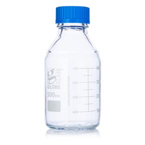 Media Bottle, Globe Glass, 100mL, 3.3 Borosilicate Glass, GL45 Screw Cap, Dual Graduations, 10/Box