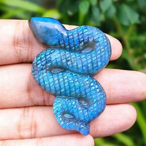 TEAMWILL Natural Blue Labradorite Hand Carved Snake Crystal Healing Reiki Art Halloween Small Animal Sculpture Figurine Decor