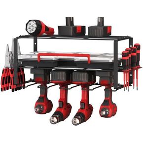 Stalwart Power Tool Organizer - 4-Tier Garage Shelving Unit with 140lb Max Capacity - Wall Mount Garage Storage System for Tools