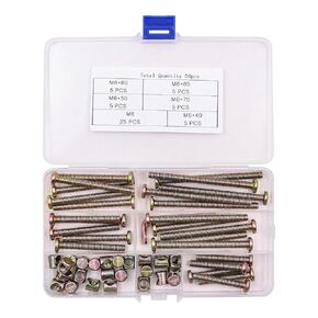 51 PCS NUZAMAS M6 Furniture Bolt Nut Set 40, 50, 60, 70, 80 mm Furniture Bolt Barrel Hex Socket Grib Screws Bolts Assortment Kit for Bunk Bed Table Furniture Cot 25 Sets
