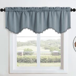 Home Queen Grey BLackout Window Valance with Decorative Tassel Border, Scalloped kitchen Curtains Valence for Living Room, 54 W x 18 L