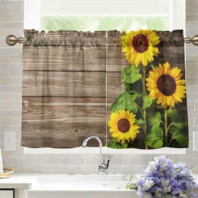 Yellow Bees Honey Kitchen Curtains 36 inch Length Light Filtering Tier Curtains Short Valance for Kitchen Bathroom Bedroom Kids Living Room, 2 Panels (27 W x 36 L)