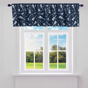 Guitar Valance Curtains for Living Room Bedroom, Rock Music Instruments Themed Curtain Valances for Windows Bathroom, Musical Curtain Valances for Windows Bathroom, 1 Panel 52"x12", Navy Blue White