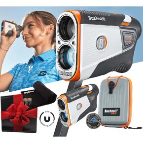 Bushnell Tour V6 Golf Rangefinder Gift Box Bundle - PinSeeker with Visual JOLT, BITE Magnetic Mount - includes PlayBetter Microfiber Towel & Extra CR2 Battery