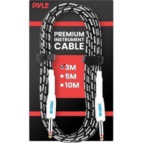 Pyle 1/4 Inch TS Guitar Instrument Cable - 10 Ft AMP Cord with Straight Tip Sleeve for Electric Guitar, Bass, Keyboard - Flexible Tweed Jacket, Gold-Plated Plug
