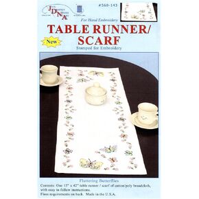 Jack Dempsey Stamped Table Runner/Scarf, 15-Inch by 42-Inch, Fluttering Butterflies