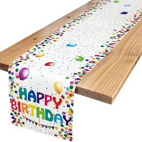 Letjolt Happy Birthday Table Runner 12x72 Inches White Table Runner Celebrate Birthday Party Table Decor