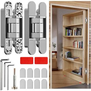 Hidden Door Hinge/Invisible Door,3-Way Adjustable Butt Hinge,Silent Door Hinge 180 Degree Swing Hinge 6 x 2.5 x 1"(2pcs) (Black, 6 inch)