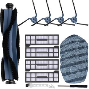 Spare Accessories Compatible with Eufy X10 PRO Omni Robot Vacuum Cleaner,1 Main Brush Roller,4 Side Brushes,4 Hepa Filters,4 Mop Pads,