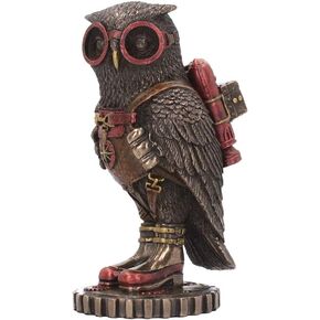 Steampunk Owl with Jetpack Statue Sculpture on Gears