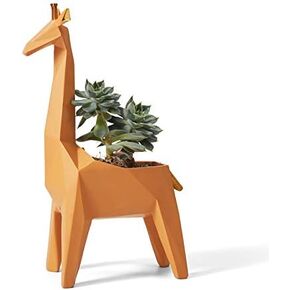 HAUCOZE Succulent Planter Giraffe Statue Decor Animal Gifts Modern Sculpture Figurine Geometric Crafts Arts Polyresin Flower Pot 9.3inch