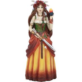 Ebros Celtic Irish Goddess Brigid Threefold Deity of Heling Poetry Smithcraft Figurine Holding Eternal Flame Decor Statue Celt Mythology Ancient Triple Goddess Spirit