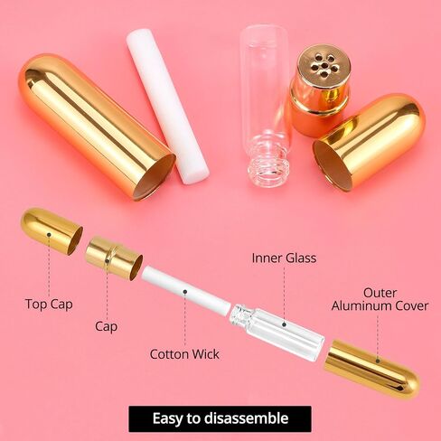 QWORK Aluminum Essential Oil Inhalers (Set of 10) with Refillable Glass Tubes and 10 Absorbent Wicks - Compact Aromatherapy Tubes for On-The-Go Wellness, Empty Personal Nasal Aromatherapy Inhalers in Saudi Arabia