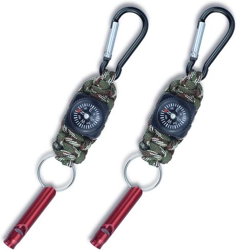 عبوتان من صفارة النجاة في حالات الطوارئ مع بوصلة وسلسلة مفاتيح باراكورد مضفرة مع حلقة تسلق متعددة الوظائف بوصلة صفارة لسلسلة المفاتيح للمشي لمسافات طويلة في الهواء الطلق والصيد وركوب القوارب وصيد الأسماك in Kuwait