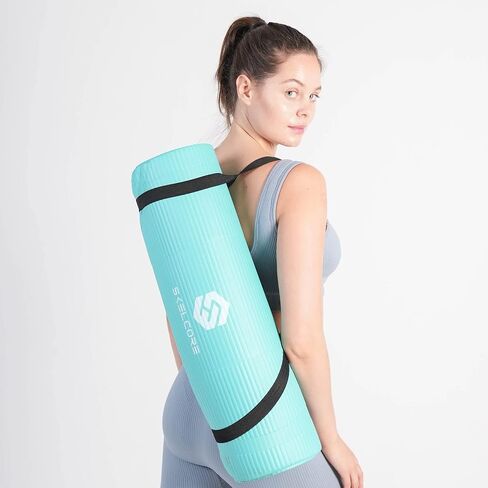 3/8" Extra Long Exercise Mat - All Purpose Extra Thick Non Slip Yoga and Fitness Mats for Exercise with Carrying Strap in Saudi Arabia
