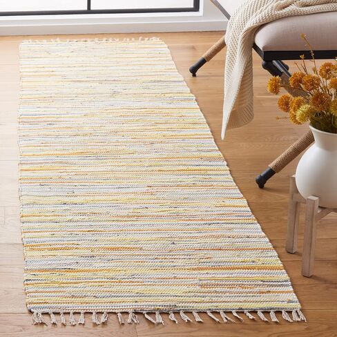 SAFAVIEH Rag Rug Collection Accent Rug - 2' x 3', Black & Multi, Handmade Boho Stripe Cotton, Ideal for High Traffic Areas in Entryway, Living Room, Bedroom (RAR129Q) in Saudi Arabia