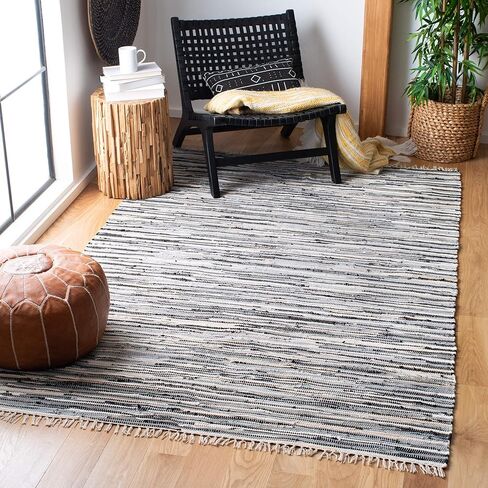 SAFAVIEH Rag Rug Collection Accent Rug - 2' x 3', Black & Multi, Handmade Boho Stripe Cotton, Ideal for High Traffic Areas in Entryway, Living Room, Bedroom (RAR129Q) in Saudi Arabia