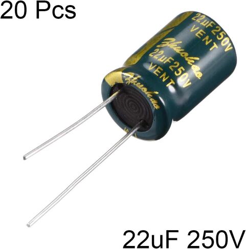 uxcell Aluminum Radial Electrolytic Capacitor Low ESR Green with 22uF 250V 105 Celsius Life 3000H 10 x 16 mm High Ripple Current,Low Impedance 20pcs in Saudi Arabia