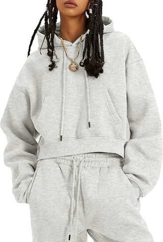 Womens Sweatsuits 2 Piece Fleece Outfits Long Sleeve Crop Hoodies Pullover Jogger Pants Casual Athletic Set in Saudi Arabia