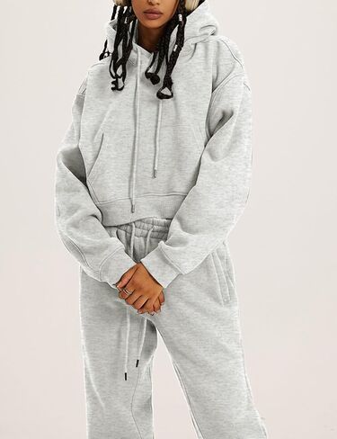 Womens Sweatsuits 2 Piece Fleece Outfits Long Sleeve Crop Hoodies Pullover Jogger Pants Casual Athletic Set in Saudi Arabia