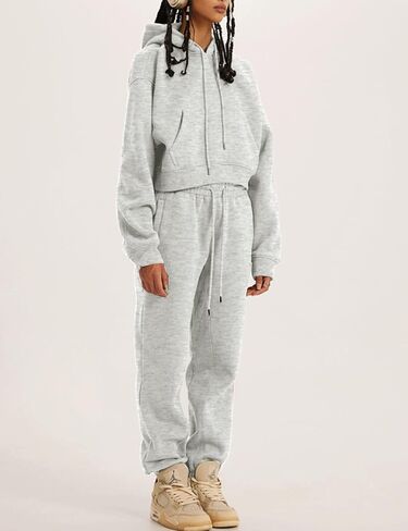 Womens Sweatsuits 2 Piece Fleece Outfits Long Sleeve Crop Hoodies Pullover Jogger Pants Casual Athletic Set in Saudi Arabia