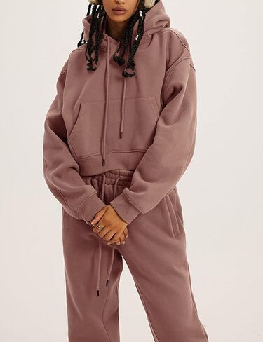 Womens Sweatsuits 2 Piece Fleece Outfits Long Sleeve Crop Hoodies Pullover Jogger Pants Casual Athletic Set in Saudi Arabia