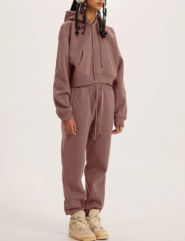 Womens Sweatsuits 2 Piece Fleece Outfits Long Sleeve Crop Hoodies Pullover Jogger Pants Casual Athletic Set in Saudi Arabia