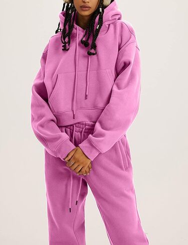 Womens Sweatsuits 2 Piece Fleece Outfits Long Sleeve Crop Hoodies Pullover Jogger Pants Casual Athletic Set in Saudi Arabia