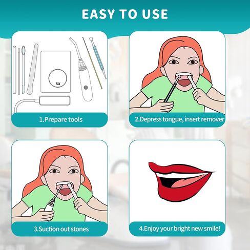9-PackTonsil Stone Remover Vacuum Tool with Tongue Depressor, Straight & Angled Tubes, Scoop, Magnifying Mirror, Tongue Depressor Tonsil Stones Removal Tool in Saudi Arabia